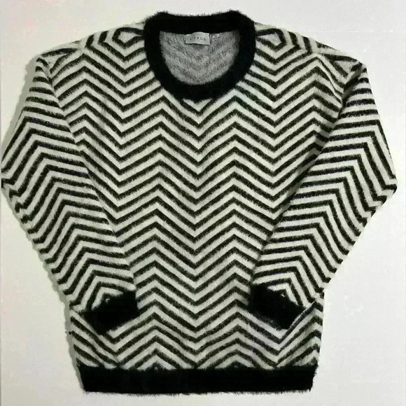Cyrus Black and White Striped Fuzzy Sweater - Picture 1 of 6